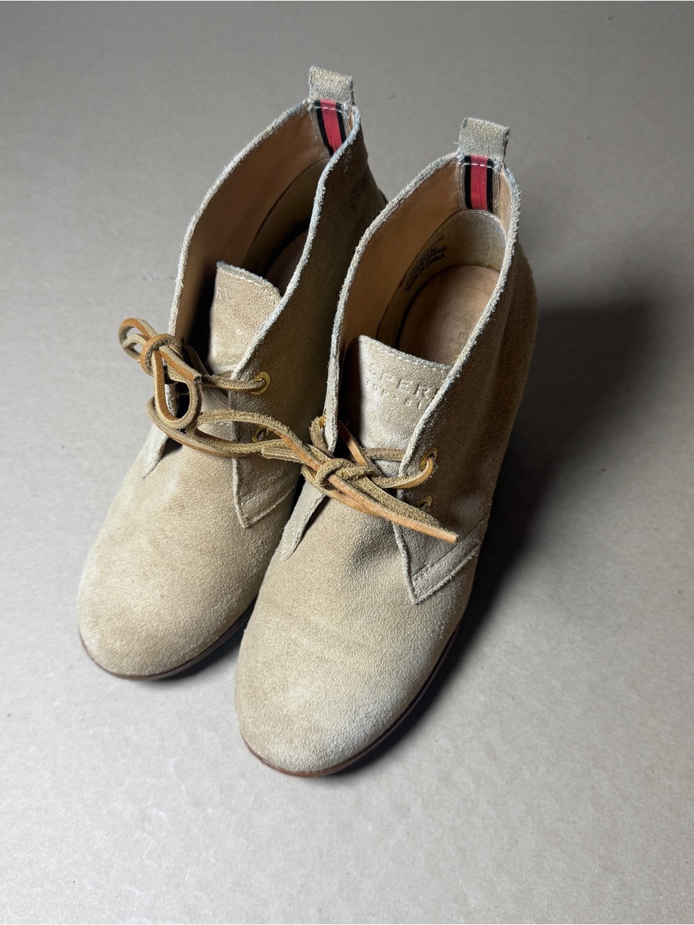 Sperry Harlow Cute Lace Up Suede Tan Ankle Bootie Wedge Shoes Women Size Us 6.5M
